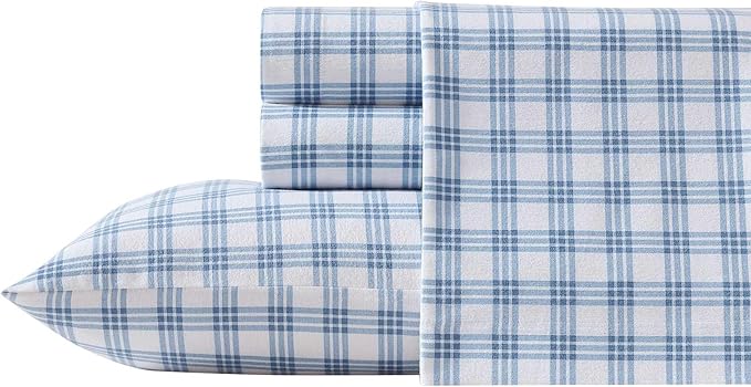 Eddie Bauer - Queen Bed Sheets, Cotton Flannel Bedding Set with Matching Pillowcases, Brushed for Extra Softness, Deep Pocket, Oeko-Tex Certified (Arrowhead Tartan Blue)