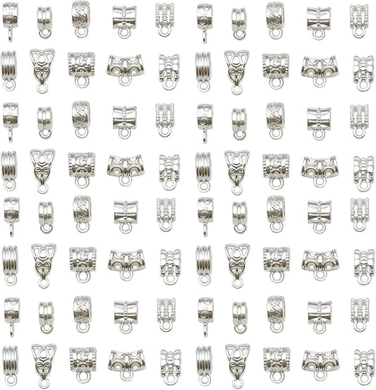 WOCRAFT 60pcs Bright Silver Bails Space Beads Bracelet Charms for Jewelry Making Sets DIY Necklace Bracelet Keychain Crafting Charms Kit Craft Supplies (SN855)
