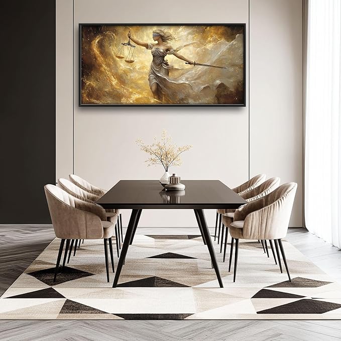 Lady Justice Large Wall Art Scales of Justice Pictures Wall Decor Themis Justitia Canvas Legal Principles Print Painting Modern Artwork Decoration for Lawyer Office Living Room Bedroom Bathroom Framed 60"x30"