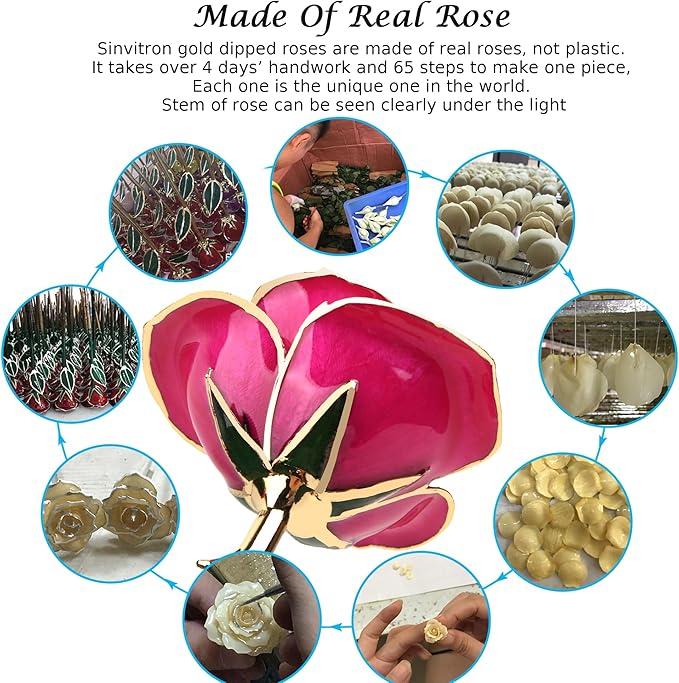Sinvitron Gold Dipped Infinity Rose Forever Flower Decor, Resin Preserved Real Rose Birthday Gift for Women, Anniversary Present for Mom (Rose Red)