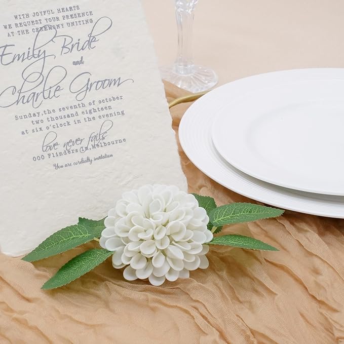 Artificial Flowers, 50pcs Realistic Artificial Rose for DIY Wedding Bouquets Centerpieces Arrangements, Sand White Dahlia Flowers with Stem for Bridal Shower Party