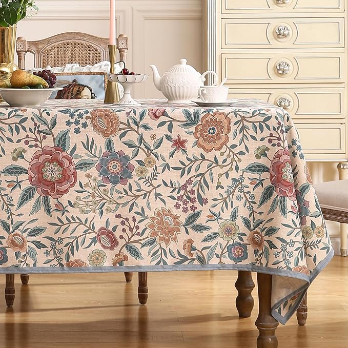 Designer Vintage Linen Long Rectangle Tablecloth,William Morris Floral Colorful Pattern Table Cloth,Decor Table Cover for Kitchen,Dining,Thanksgiving,Christmas,63"*102"-Flowershadow a