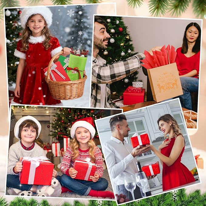 135 Sheets Glitter Tissue Paper for Gift Bags 20 x 14 Inch Red Tissue Paper with Sparkle for Christmas Wedding Birthday Holiday Decor Art DIY Crafts