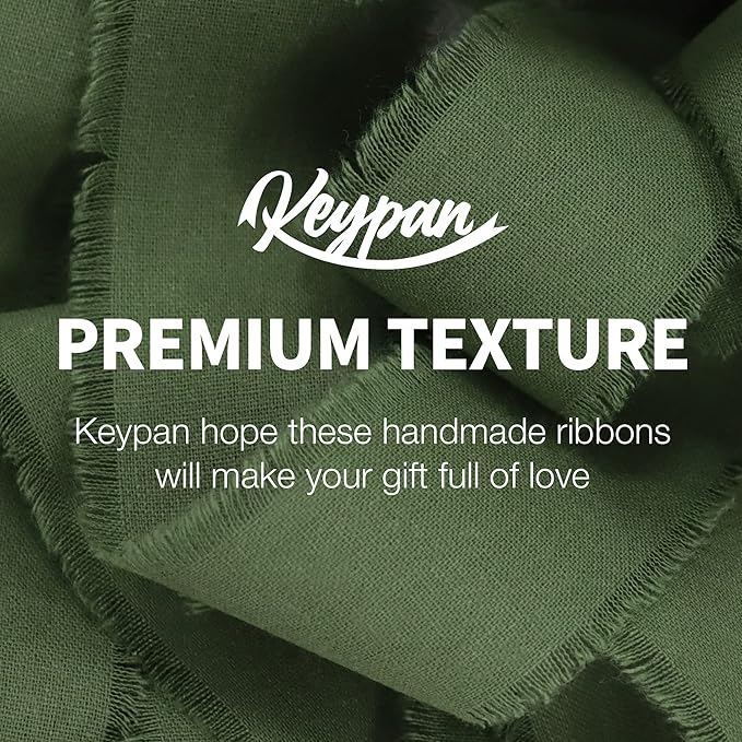 Keypan Green Ribbon 1-1/2 x 15 Yards Handmade Cotton Frayed Fringe Fabric Ribbons for Crafts Flower Bouquets Wedding Baby Shower Home DIY Decor