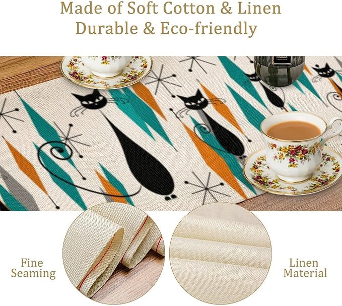 Mid Century Modern Black Cat Table Runner,Table Runners for Kitchen Dining Tables Decor Decoration for Kitchen Family Dinner Table Holiday Party Farmhouse 13 x 90 Inch
