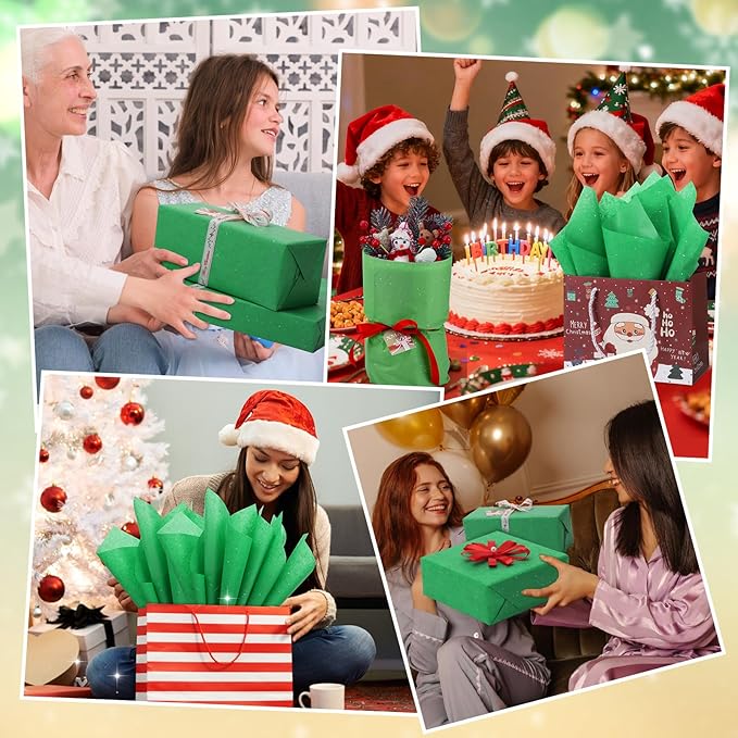 135 Sheets Green Tissue Paper for Gift Bags 20 x 14 Inch Glitter Tissue Paper Bulk for Art DIY Crafts Christmas Wedding Birthday Holiday Decor