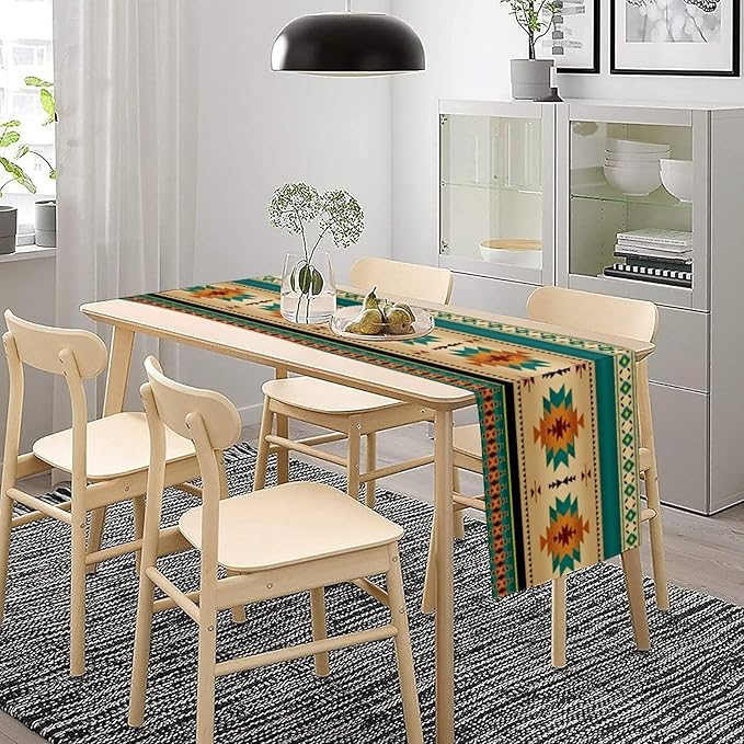 Aztec Southwest Table Runner, Ethnic Style Design Geometric Triditional Kitchen Table Runners Table Setting Decor for Garden Farmhouse Wedding Party Holiday Dinner Home, 13x70 Inch