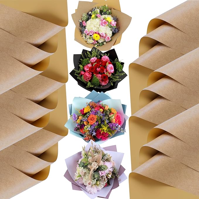 the florist Supply 20 Sheets Premium Flower Wrapping Paper | Waterproof Flower Wrapping Paper for Bouquets | Double Sided Floral Bouquet Sheets | DIY Gifts Colorblend Kraft Look