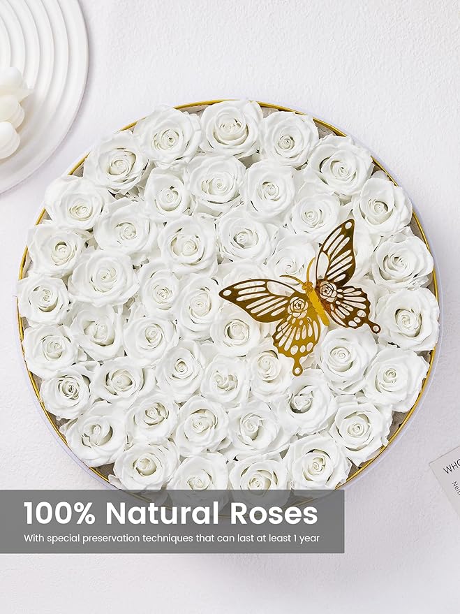 Preserved Roses Forever Flowers Real Roses in a Box Mother's Day Birthday Flowers for Her Mom Women Wife Valentine's Day, 47 White Roses