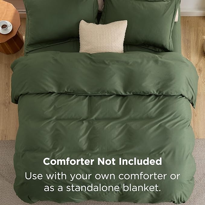 Bedsure Duvet Cover with Fitted Sheet King - Warm Deep Pocket, Hotel Luxury Soft Double Brushed Bedding Set with Zipper Closure, 1 Duvet Cover, 1 Fitted Sheet, 2 Pillow Shams, NO Comforter, Green