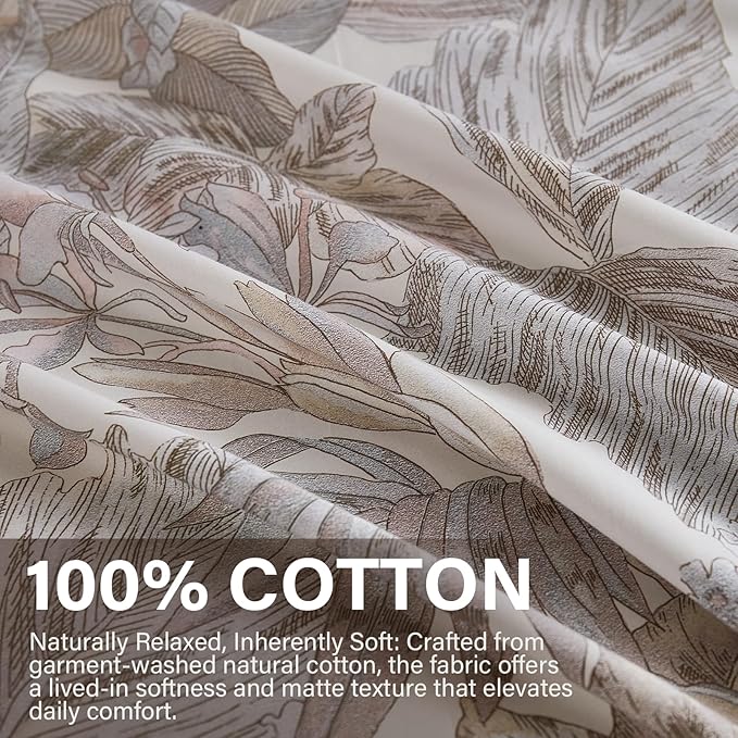 100% Cotton Duvet Cover King Size – Elegant Vintage Botanical Bedding Set with Zipper Closure, 3 Pieces Soft Breathable Neutral Floral Print Comforter Cover with 2 Pillowcases
