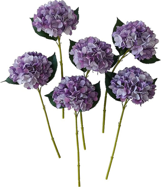 Purple Hydrangea Artificial Flowers,6 Pcs Faux Hydrangea Flowers,Artificial Hydrangeas Flowers with Stems,Fake Hydrangeas, Silk Hydrangea Flower with Stem (6, Eggplant Purple)