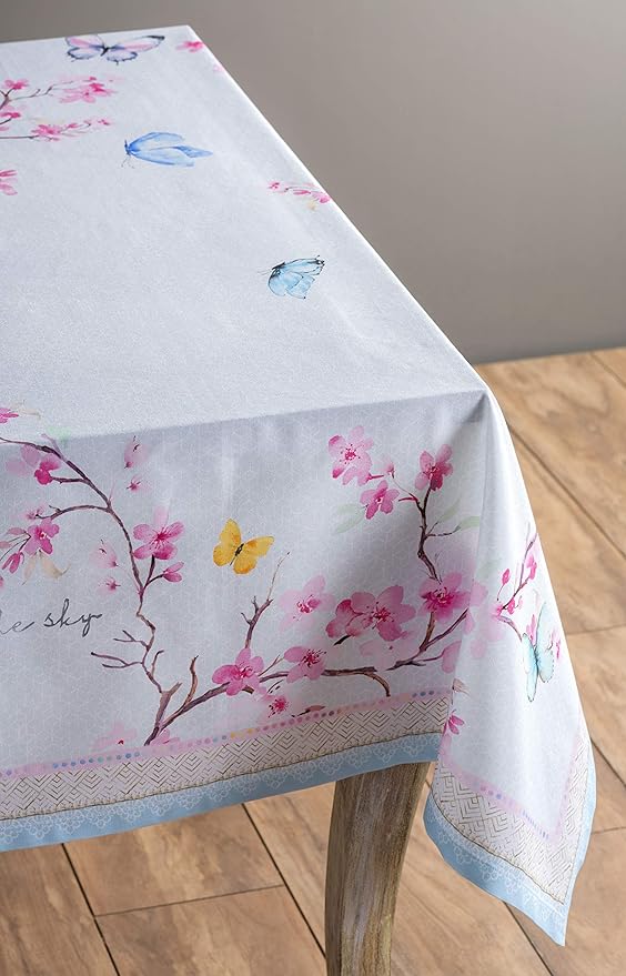 Maison d' Hermine Table Cloth Square Table 100% Cotton 54 x 54 Inches Tablecloth Reusable Decorative for Dining Room, Farmhouse, Home, Party, Festive & Wedding Spring Summer - Blossoms in Spring