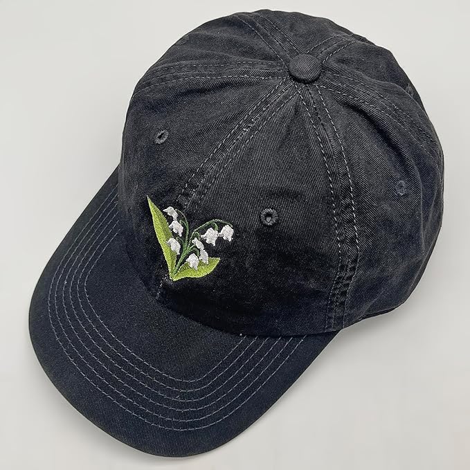 Cute Flower Hat, Elegant Floral Embroidered Adjustable Baseball Cap for Men Women, Gifts for Flower Lovers, Black