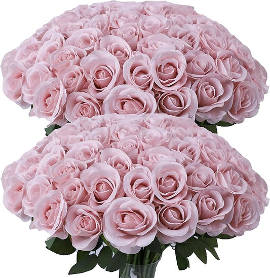 52pcs Dusty Pink Roses Artificial Flowers Ivory Fake Flowers Silk Roses with Stems for DIY Wedding Bouquets Bridal Shower Centerpieces Arrangements Party Decorations