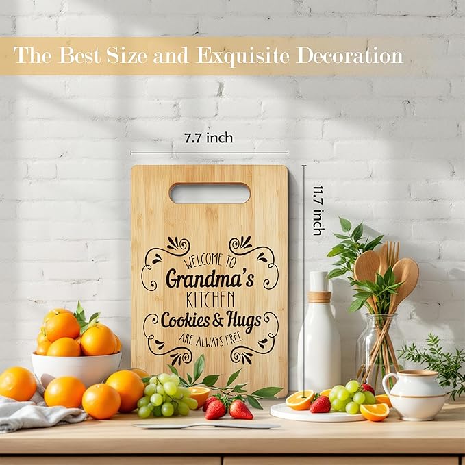 Grandma Cutting Board, Grandma Gifts From Grandkids, Mother's Day Kitchen Gifts for Mom from Daughters Sons Kids, Grandma's Kitchen Decorative Bamboo Cutting Board