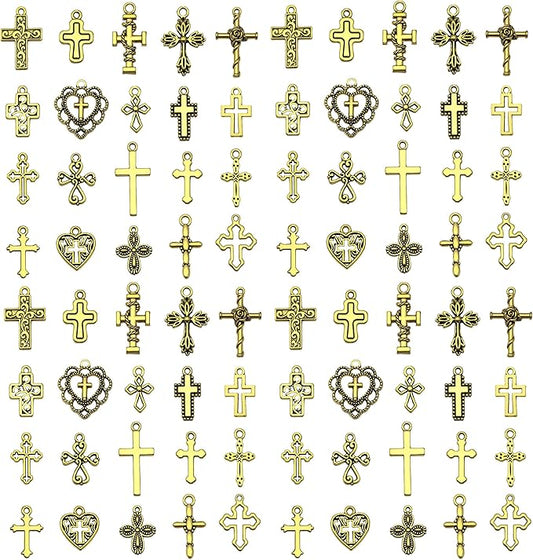 WOCRAFT 60pcs Antique Gold Cross Bracelet Charms for Jewelry Making Sets DIY Necklace Bracelet Keychain Crafting Charms Kit Craft Supplies (SN906)