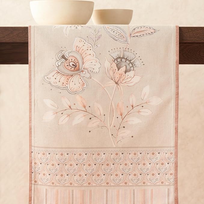 Maison d' Hermine Tablerunners 100% Combed Cotton Premium Decorative Tablerunner Table Cover, Dinner, Wedding & Dining, Society Florals, Double Layer - (14.50"x72")
