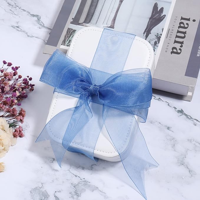 1.5 inch Sheer Organza Ribbon Blue Chiffon Ribbon for Gift Wrapping Christmas Halloween Decoration Wedding Bouquet Crafts 50 Yards