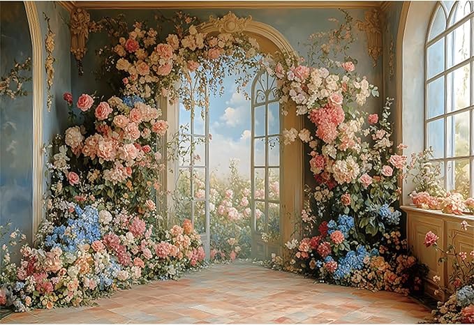 Baocicco 15x10ft Flower Wall Backdrop Photography European Style Oil Painting Floral Wedding Background Women Girls Lady Birthday Party Decorations Wedding Bridal Shower Banner Supplies Props Video