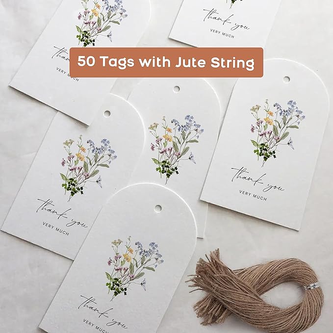 50 Thank You Gift Tags with String Attached, Small Thank You for Celebrating with Us Gift Bag Tags for Presents and Personalized Party Favors - Baby Shower, Wedding, Bridal Shower, Birthday, Floral