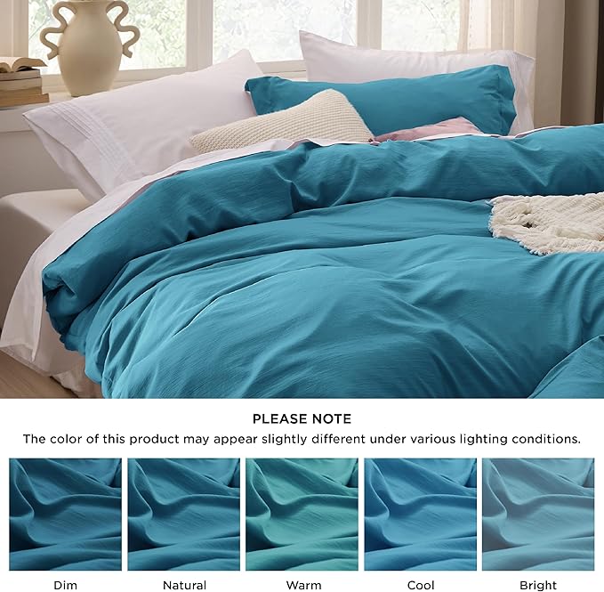 Bedsure Teal Duvet Cover Queen Size - 3 Pieces Prewashed Cotton-Like Extra Soft Bedding Set, Includes 1 Duvet Cover 90x90 Inches with Zipper Closure & 2 Pillow Shams, Comforter Not Included