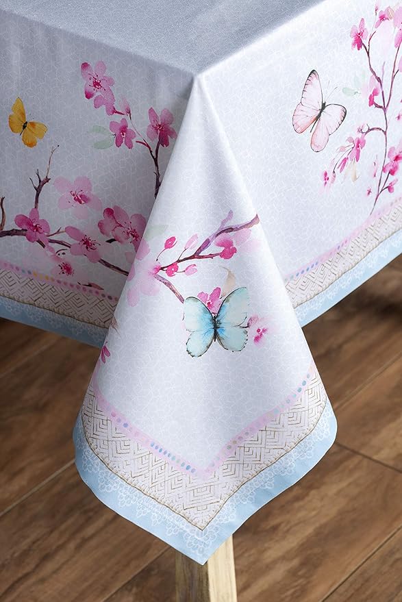 Maison d' Hermine Table Cloth Rectangle Table 100% Cotton 60 x 120 Inches Tablecloth Reusable Decorative for Dining Room, Farmhouse, Home, Party, Festive & Wedding Spring Summer - Blossoms in Spring