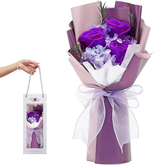 Flower bouquet for Her, Flowers for Delivery Prime, Preserved Flowers Gifts for Women, Valentines Flowers, Mom Presents from Daughter Son, Birthday Gifts, Real Roses,Purple Roses