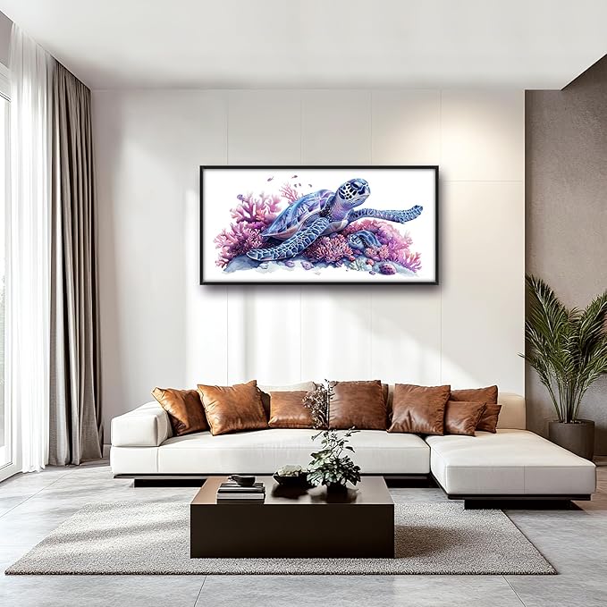 Framed Large Pictures Wall Art for Living Room, Sea Turtle Coral Oversized Wall Decor Ocean Animal Canvas Print Painting Modern Extra Large Framed Artwork for Bedroom Office 60"x30"