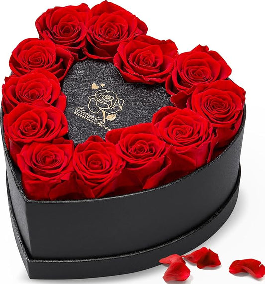 12 Preserved Roses in Heart-Shaped Box - Eternal Love Gift, Long-Lasting Roses for Her - Forever Flowers - Ideal for Valentine's Day, Anniversaries, Mother's Day - Elegant Display Box