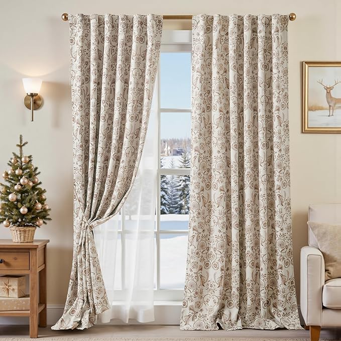 jinchan Floral Blackout Curtains for Bedroom Living Room 96 Inches Length Farmhouse Curtains Room Darkening Vintage Drapes Traditional Rod Pocket Window Treatment 2 Panels Set Taupe on Beige