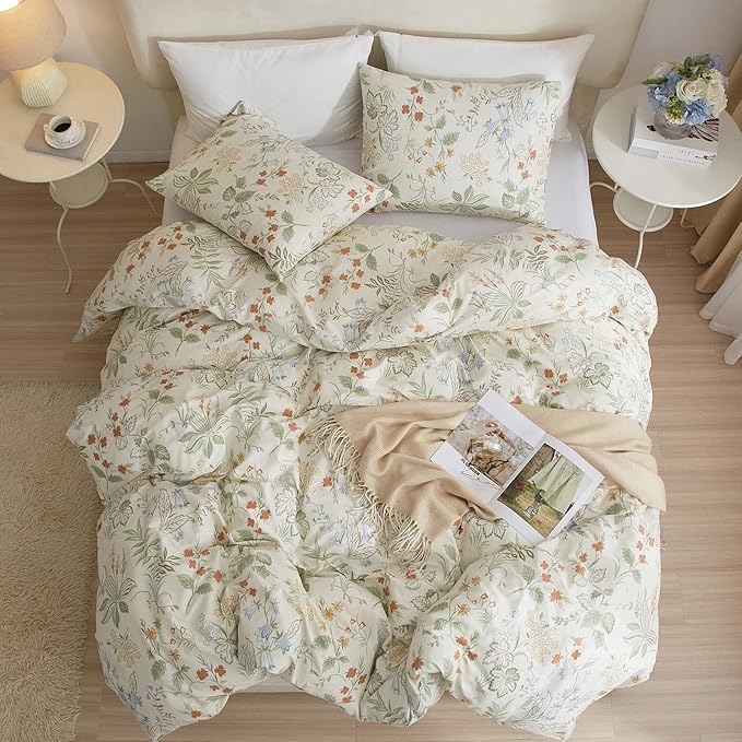 VM VOUGEMARKET Twin XL Comforter Set Green Flower Botanical Bedding Comforter with 2 Pillowcases,All Season Fluffy Soft & Lightweight Comforter for Teen Girls 68"x90"