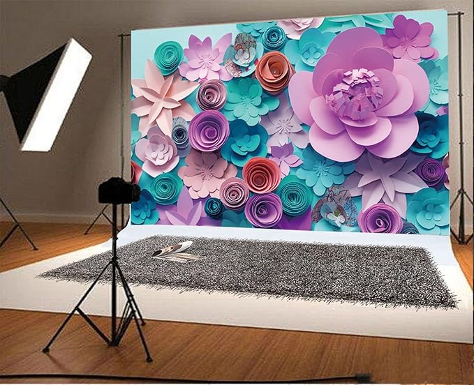 AOFOTO 10x7ft Handmade Paper Flower Backdrop Birthday Party Decoration Photography Background Baby Shower Bride Girl Woman Artistic Portrait Activity Banner Photo Shoot Studio Props Vinyl Wallpaper