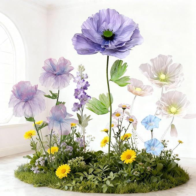 Giant Artificial Flowers 1pack Fake Flowers for Decoration, Fabric Poppy Flower for Wedding Birthday Easter Party Mother's Day Banquet Photography Props Garden Shop Window Display Decor(Purple)