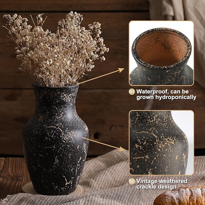 Farmhouse Vase for Home Decor, Vintage Rustic Terracotta Flower Vase Suitable for Home Decor, Living Room, Shelf, Dining Table. ZSHLXM