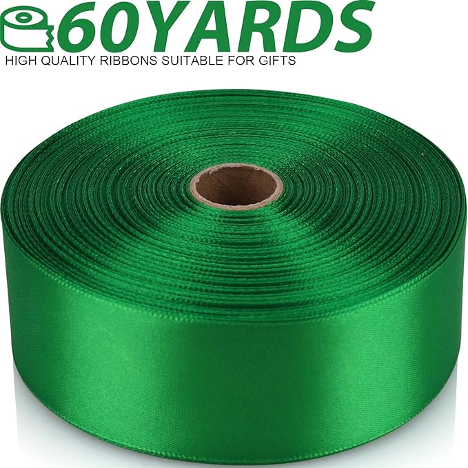1-1/2 Inch 60 Yards Green Solid Satin Ribbon for Gift Wrapping,Craft Floral Bouquets,Wedding Party,Timeless Flower,Decoration Floral Hair,Balloons