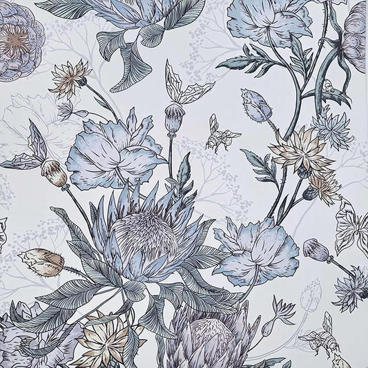 Floral Wallpaper Peel and Stick Floral Contact Paper Blue and Purple Wall Paper Removable Self Adhesive Vinyl Stick on Wallpaper for Bathroom Bedroom Decor 17.3in x 118in