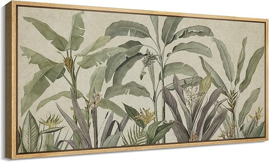 SIGNFORD Extra Large Framed Canvas Print Wall Art Tropical Corn Plant Botanical Illustrations Modern Art Calm Warm for Living Room, Bedroom, Office - 60"x30"