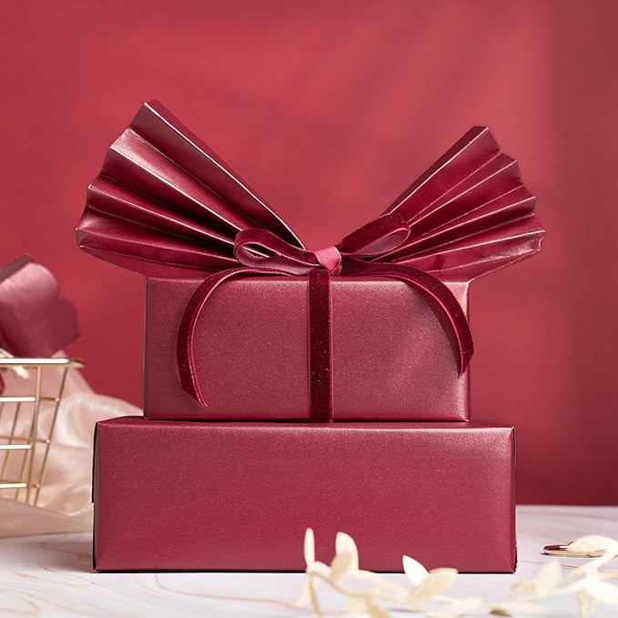 RUSPEPA Burgundy Matte Wrapping Paper, Mini Roll, Wine Red Solid Color Pearly-luster Paper Perfect for Christmas, Wedding, Birthday, Valentine's Day, Baby Shower, Anniversary, 17 Inches X 32.8 Feet