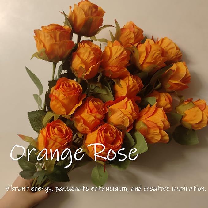 Artificial Roses 10 Pcs - Lifelike Single Stem Fake Roses with Natural Petal Texture,Fade-Resistant Silk Flowers for Wedding Decor,Home Vase Arrangements,Party Centerpieces(10, Orange)