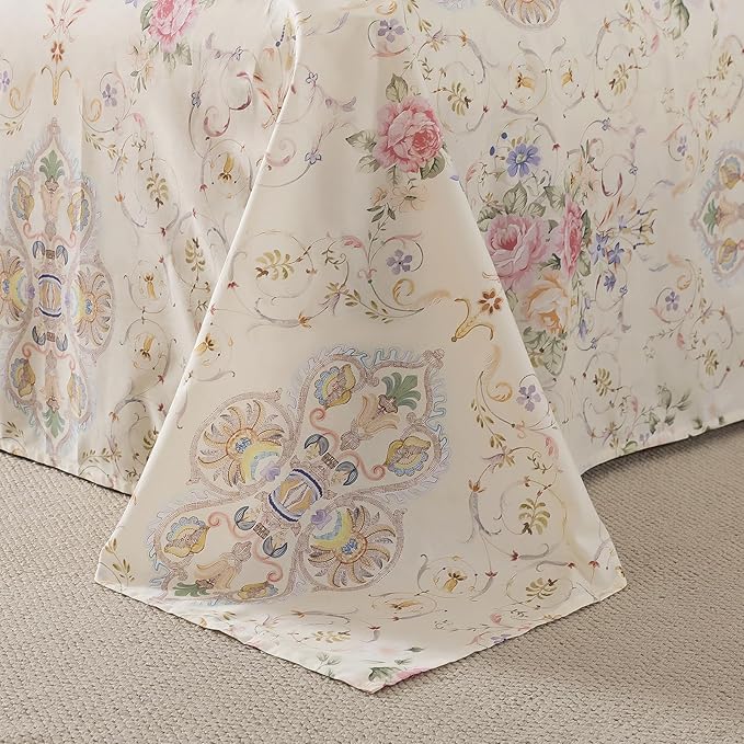 FADFAY 100% Cotton Pink Rose Floral 4-Piece Twin XL Bed Sheet Set, Soft Breathable Cooling Sheets with Deep Pocket Fitted Sheet, Flat Sheet & Pillowcases, All Season Romantic Vintage Bedding
