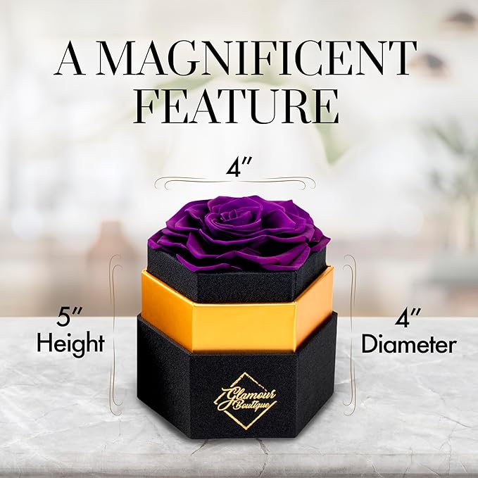 GLAMOUR BOUTIQUE Eternal Preserved Roses in a Box - Flowers Forever, Rose Forever in a Box for Wife, Birthday Gifts for Her, Single Rose, Purple