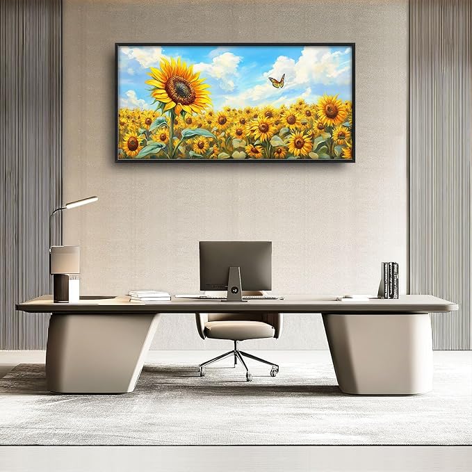 Sunflower Large Wall Art Sunflower Landscape Pictures Wall Decor Flower Canvas Floral Print Painting Modern Artwork Home Decoration for Bathroom Office Living Room Bedroom Framed 60"x30"