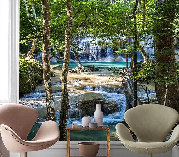 Cliouar--Erawan Waterfall in Kanchanaburi Mural Wallpaper Peel and Stick 137" x 102"