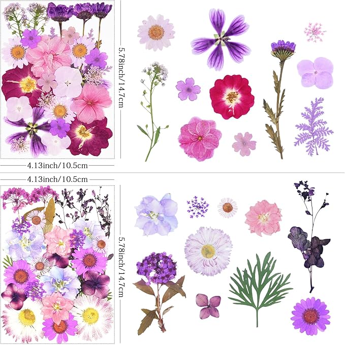 110Pcs Purple Dried Pressed Flowers for Crafts,Xinxinran Dry Flower Kit for Resin Molds,Epoxy Resin Accessories,Bookmark,Nails, Jewelry Molds,Candle Making Supplies,Soap,Frame