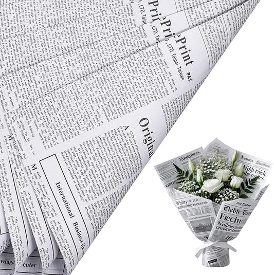 LeZakaa 20 Sheets Kraft Newsprint Flower Wrapping Paper - Reversible Floral Bouquet Paper - White Newsprint Design for Valentine's Day, Mother's Day, Parties, Birthdays, Weddings, Baby Shower
