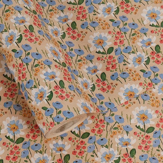 Aimyoo Kraft Floral Wrapping Paper Roll - Jumbo Roll - 30 Inch x 33 Feet - All Occasion Vintage Flower Gift Wrap Paper for Mother's Day Wedding Birthday Bridal Shower
