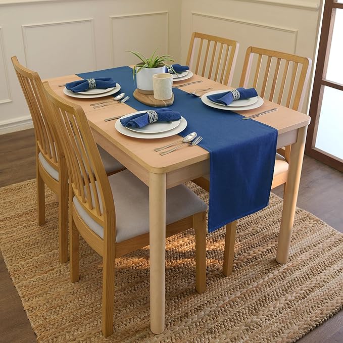 Encasa XO Table Runner 13"x91" Long | Cotton Canvas Fabric | Cobalt Solid Color | Machine Washable & Durable