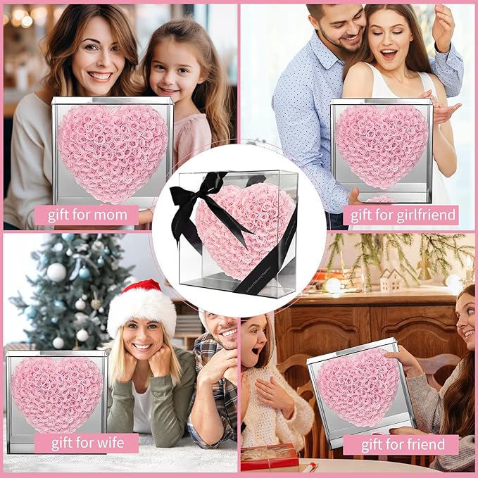 JoyFlower About 140pcs Preserved Roses Gift, Real Pink Eternal Roses for Mom, Long Lasting Forever Flowers with Gift Box for Girlfriend Wife in Valentines Day Birthday Anniversary