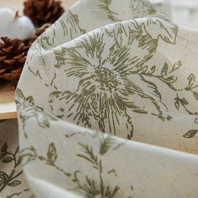 jinachan Pinch Pleated Curtains Floral Linen Blend Curtains for Living Room 90 Inches Length Christmas Green Peony Flower Printed Curtain Rod Pocket Back Tab Farmhouse Drapes with Hooks Set 2 Panels